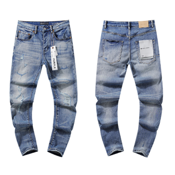 Light Blue Washed Slim Denim Jeans with Multi-Rip Distressing